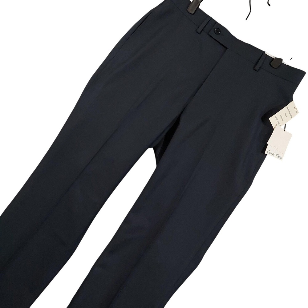 NEW Calvin Klein Dress Pants Mens 32x32 Blue Slim Fit Check Microfiber Business